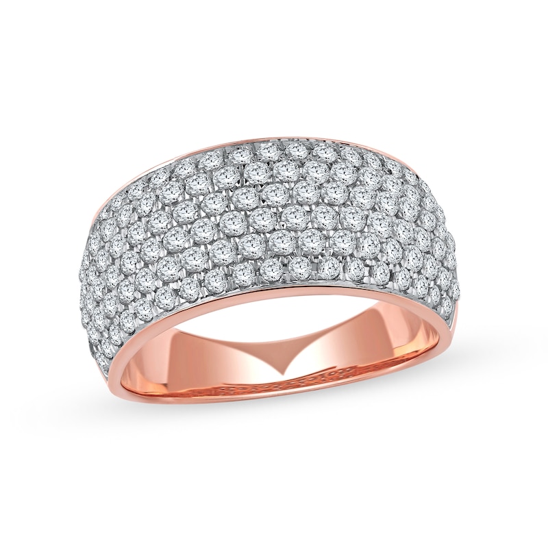 1.50 CT. T.W. Diamond Cluster Multi-Row Anniversary Band in 10K Rose Gold