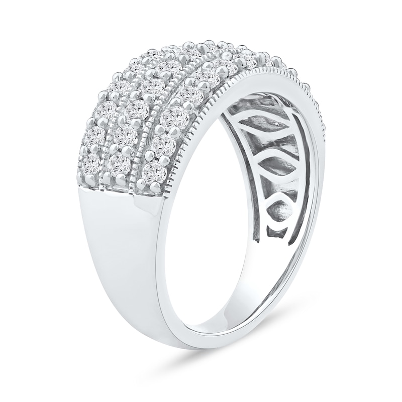 Main Image 2 of 1.00 CT. T.W. Diamond Triple Row Vintage-Style Anniversary Band in 10K White Gold