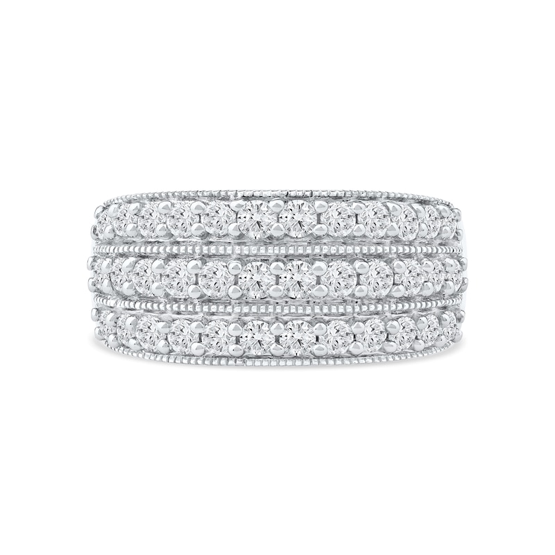 Main Image 3 of 1.00 CT. T.W. Diamond Triple Row Vintage-Style Anniversary Band in 10K White Gold
