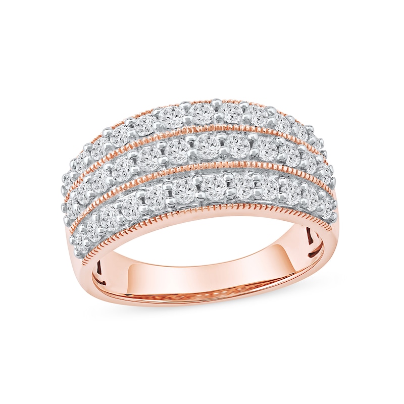 1.00 CT. T.W. Diamond Triple Row Vintage-Style Anniversary Band in 10K Rose Gold