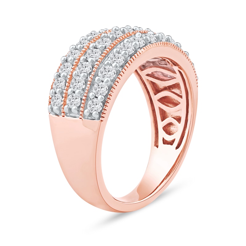 Main Image 2 of 1.00 CT. T.W. Diamond Triple Row Vintage-Style Anniversary Band in 10K Rose Gold