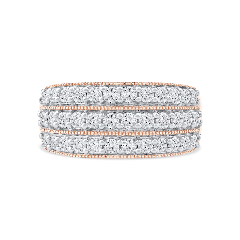 Main Image 3 of 1.00 CT. T.W. Diamond Triple Row Vintage-Style Anniversary Band in 10K Rose Gold