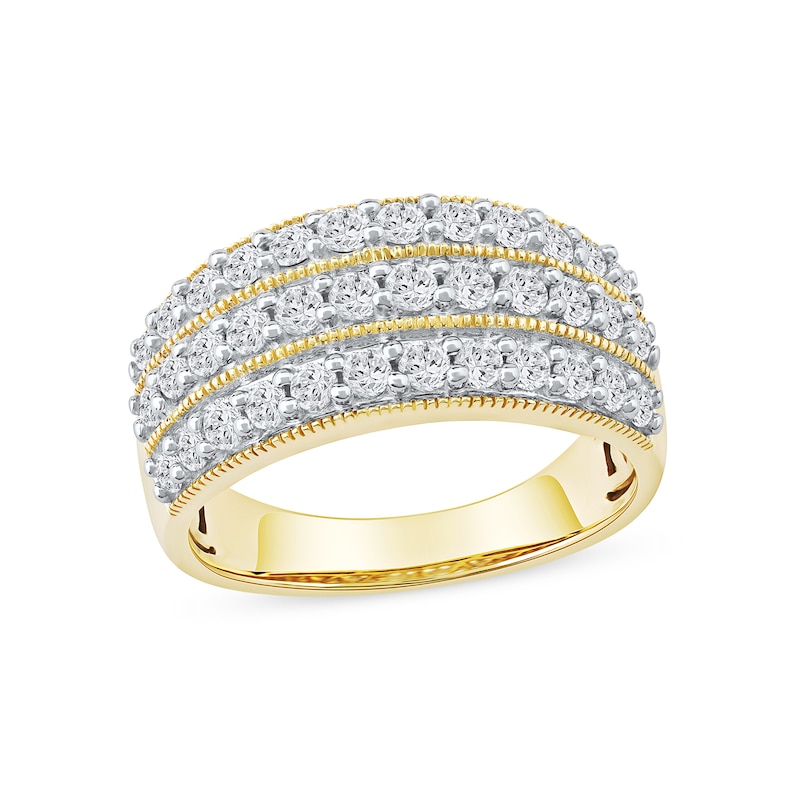 Main Image 1 of 1.00 CT. T.W. Diamond Triple Row Vintage-Style Anniversary Band in 10K Gold