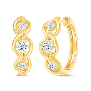 0.37 CT. T.W. Certified Lab-Created Diamond Three Stone Twist Hoop Earrings in 10K Gold (H/SI2)