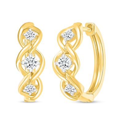 0.37 CT. T.W. Certified Lab-Created Diamond Three Stone Twist Hoop Earrings in 10K Gold (H/SI2)