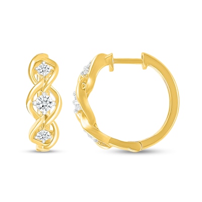 0.37 CT. T.W. Certified Lab-Created Diamond Three Stone Twist Hoop Earrings in 10K Gold (H/SI2)