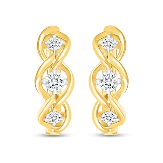 0.37 CT. T.W. Certified Lab-Created Diamond Three Stone Twist Hoop Earrings in 10K Gold (H/SI2)
