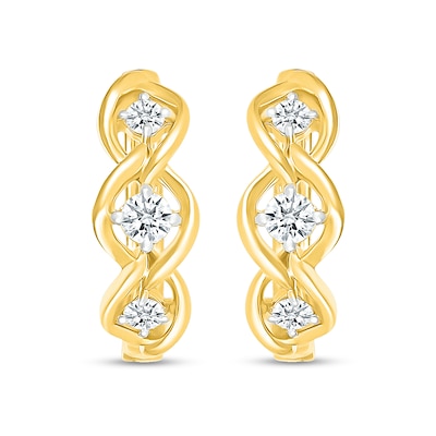 0.37 CT. T.W. Certified Lab-Created Diamond Three Stone Twist Hoop Earrings in 10K Gold (H/SI2)