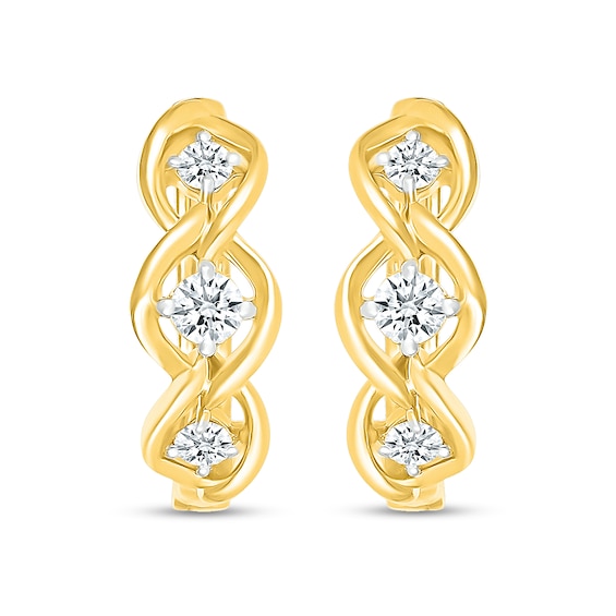 0.37 CT. T.W. Certified Lab-Created Diamond Three Stone Twist Hoop Earrings in 10K Gold (H/SI2)