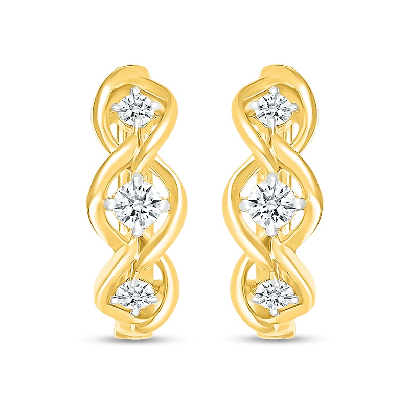 0.37 CT. T.W. Certified Lab-Created Diamond Three Stone Twist Hoop Earrings in 10K Gold (H/SI2)