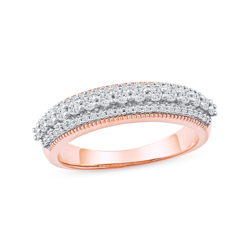 Main Image 1 of 0.50 CT. T.W. Diamond Triple Row Vintage-Style Anniversary Band in 10K Rose Gold