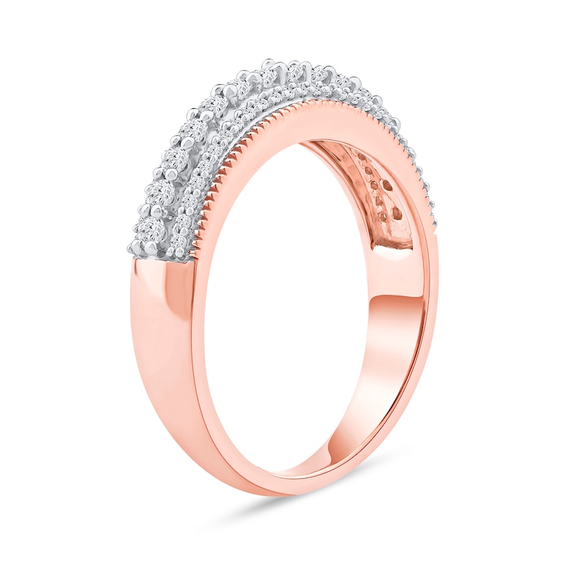 Main Image 2 of 0.50 CT. T.W. Diamond Triple Row Vintage-Style Anniversary Band in 10K Rose Gold