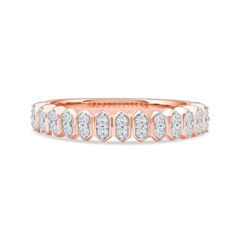 Main Image 3 of 0.25 CT. T.W. Diamond Stacked Hexagon Anniversary Band in 10K Rose Gold