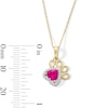 Thumbnail Image 3 of 5.0mm Heart-Shaped Lab-Created Ruby and 0.05 CT. T.W. Diamond Frame Paw Print Pendant in 10K Gold