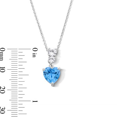Heart-Shaped Swiss Blue Topaz and White Lab-Created Sapphire Drop Pendant and Earrings Set in Sterling Silver