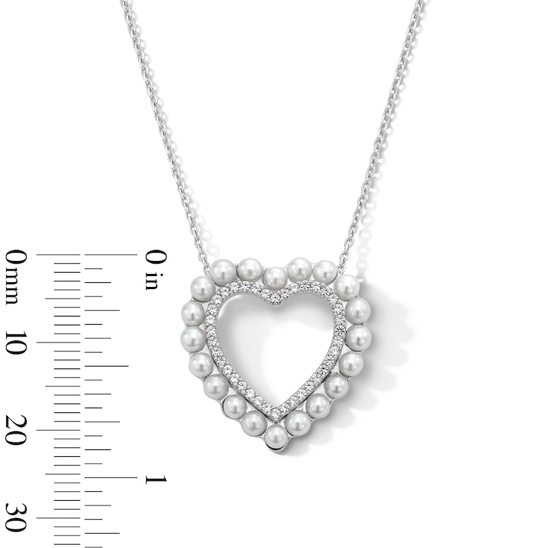 Main Image 4 of Freshwater Cultured Pearl and White Lab-Created Sapphire Heart Pendant in Sterling Silver
