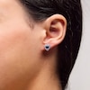 Thumbnail Image 2 of Blue and White Lab-Created Sapphire Heart Stud and Hoop Three Pair Earrings Set in Sterling Silver