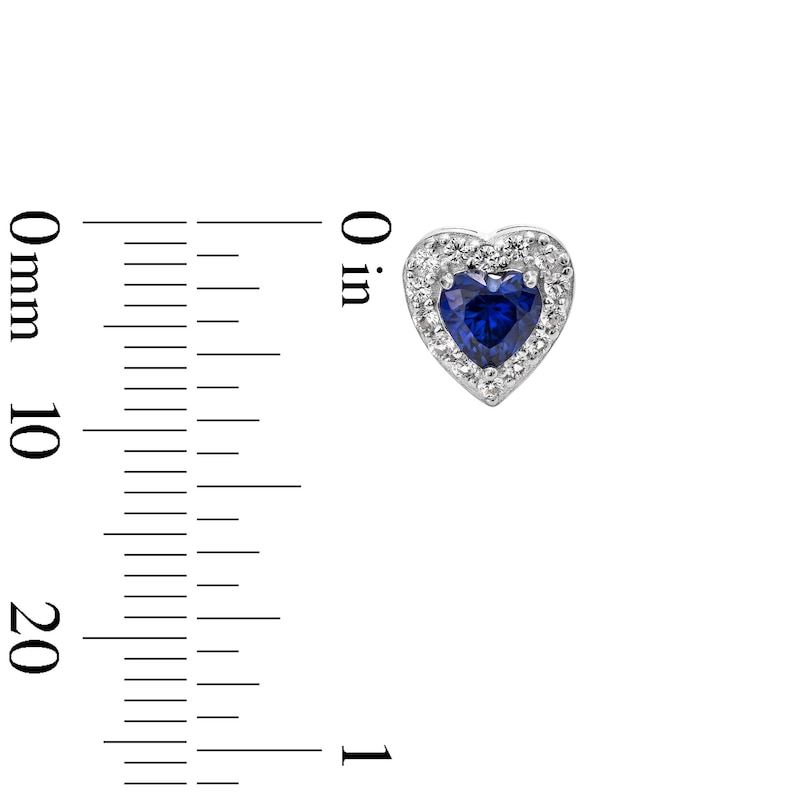 Main Image 5 of Blue and White Lab-Created Sapphire Heart Stud and Hoop Three Pair Earrings Set in Sterling Silver