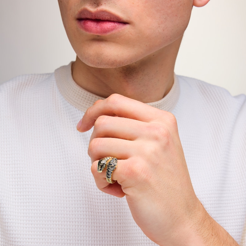 Main Image 2 of 0.45 CT. T.W. Black Diamond Double Snake Bypass Ring in 10K Gold and Grey Rhodium Plate