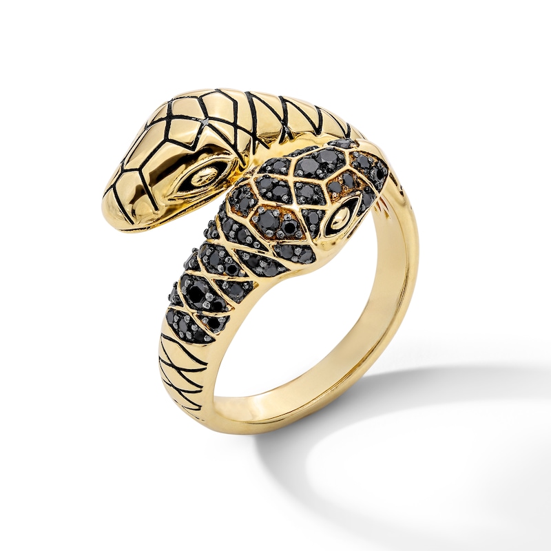 Main Image 3 of 0.45 CT. T.W. Black Diamond Double Snake Bypass Ring in 10K Gold and Grey Rhodium Plate