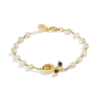 Limor Oval Lemon Quartz, Citrine and Tourmaline Bead Bracelet in Sterling Silver with 24K Gold Plate - 7.5”