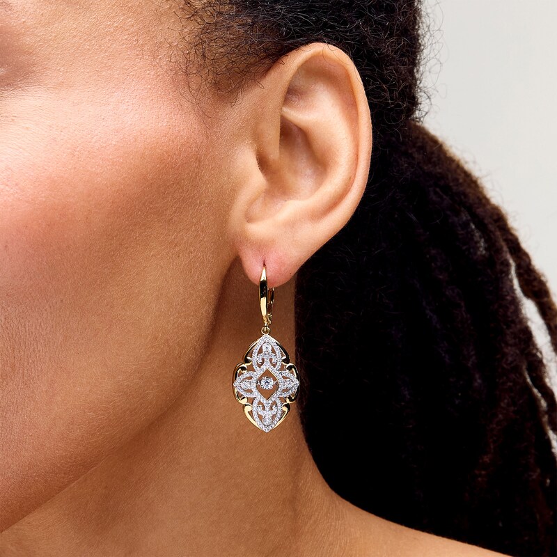Main Image 2 of Unstoppable Love™ 0.75 CT. T.W. Diamond Ornate Scrollwork Drop Earrings in 10K Gold