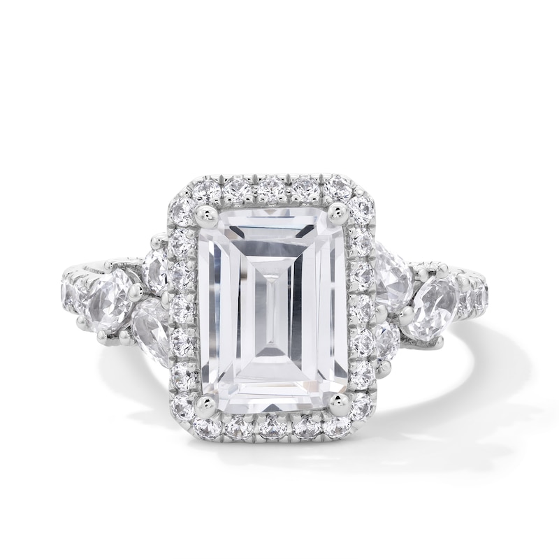 Main Image 1 of Emmy London 3.50 CT. T.W. Emerald-Cut Certified Lab-Grown Diamond Frame Tri-Sides Engagement Ring in 18K White Gold