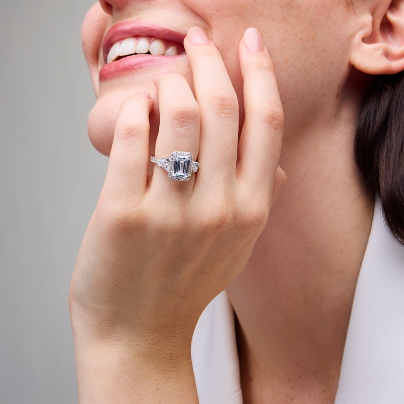 Main Image 2 of Emmy London 3.50 CT. T.W. Emerald-Cut Certified Lab-Grown Diamond Frame Tri-Sides Engagement Ring in 18K White Gold