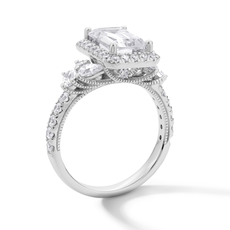 Main Image 3 of Emmy London 3.50 CT. T.W. Emerald-Cut Certified Lab-Grown Diamond Frame Tri-Sides Engagement Ring in 18K White Gold