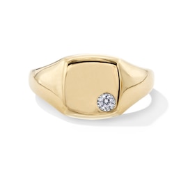 0.07 CT. Certified Lab-Grown Diamond Solitaire Cushion Signet Ring in 10K Gold (F/SI2)
