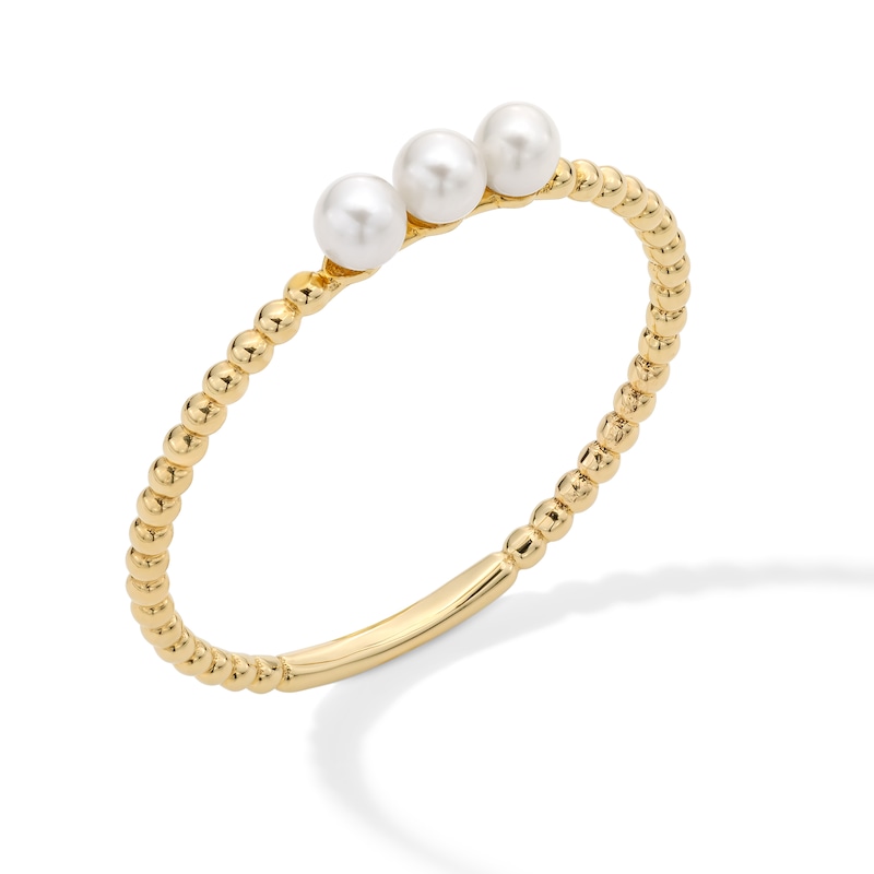 Main Image 3 of Freshwater Cultured Pearl Three Stone Beaded Ring in 10K Gold