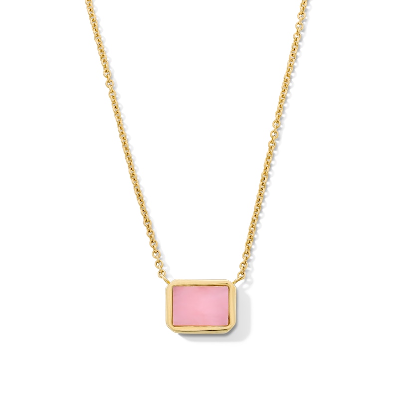 Main Image 1 of Baguette-Cut Pink Opal Sideways Necklace in 10K Gold - 17”