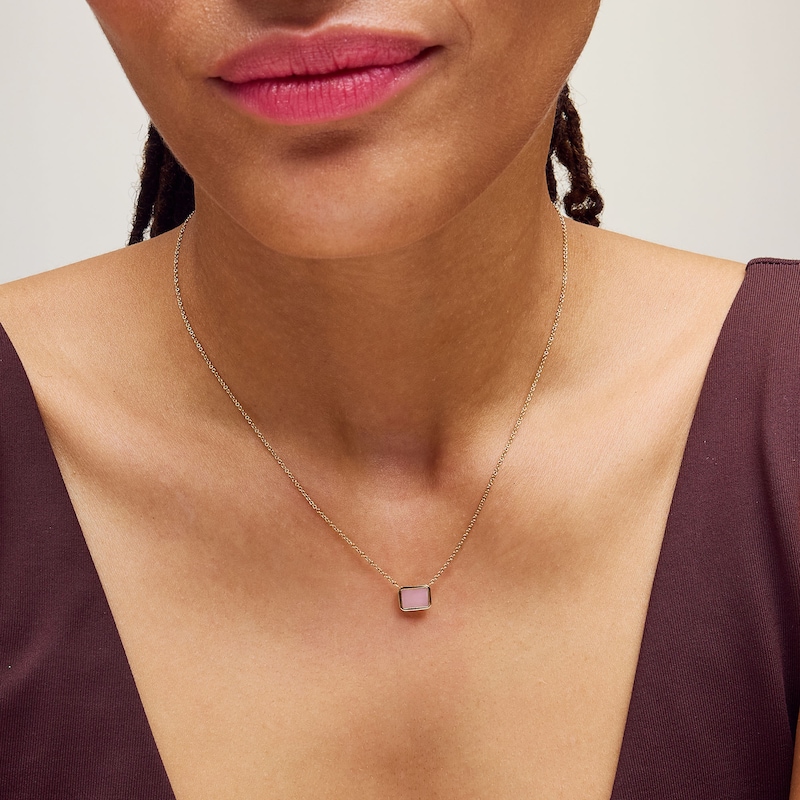 Main Image 2 of Baguette-Cut Pink Opal Sideways Necklace in 10K Gold - 17”