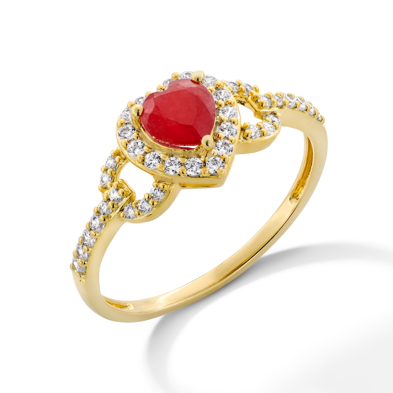 Main Image 3 of 5.0mm Heart-Shaped Certified Ruby and 0.25 CT. T.W. Diamond Frame Collar Ring in 10K Gold