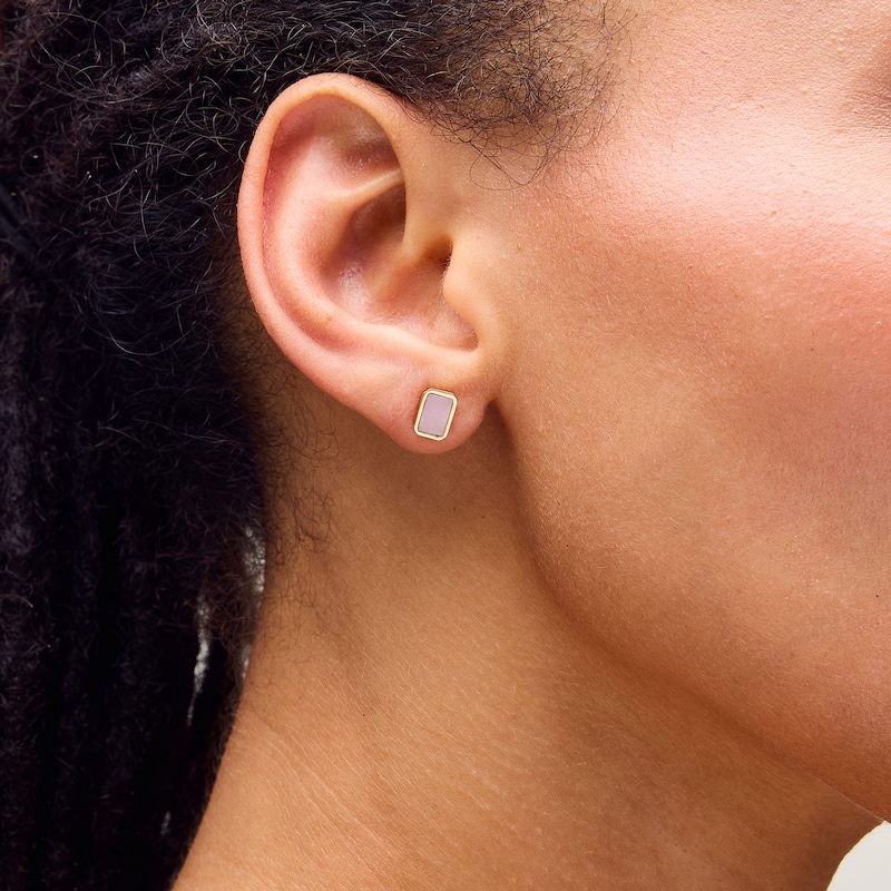 Main Image 2 of Baguette-Cut Pink Opal Stud Earrings in 10K Gold