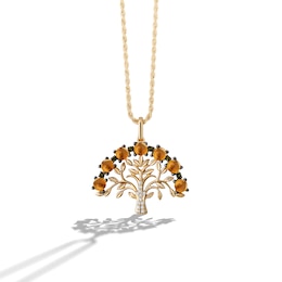 Citrine and Green Tourmaline with Diamond Accent Tree Pendant in Sterling Silver with 24K Gold Plate - 26"