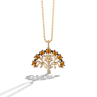 Citrine and Green Tourmaline with Diamond Accent Tree Pendant in Sterling Silver with 24K Gold Plate - 26"