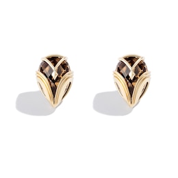 Limor Pear-Shaped Smoky Quartz Owl Stud Earrings in Sterling Silver with 24K Gold Plate