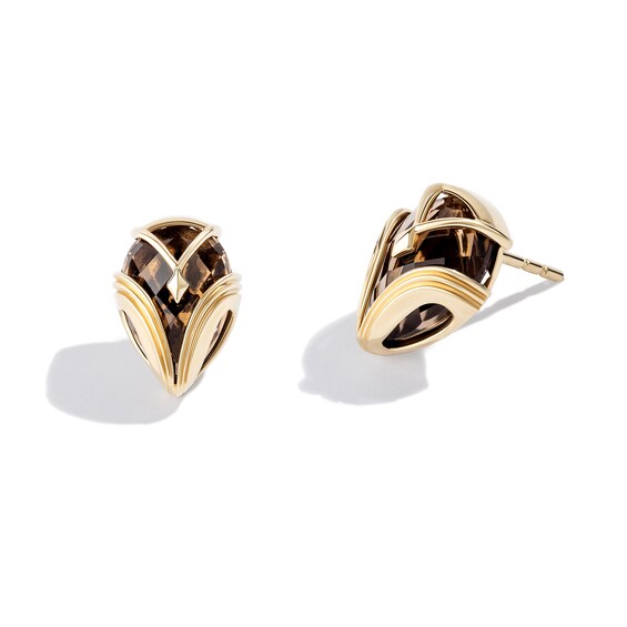 Limor Pear-Shaped Smoky Quartz Owl Stud Earrings in Sterling Silver with 24K Gold Plate