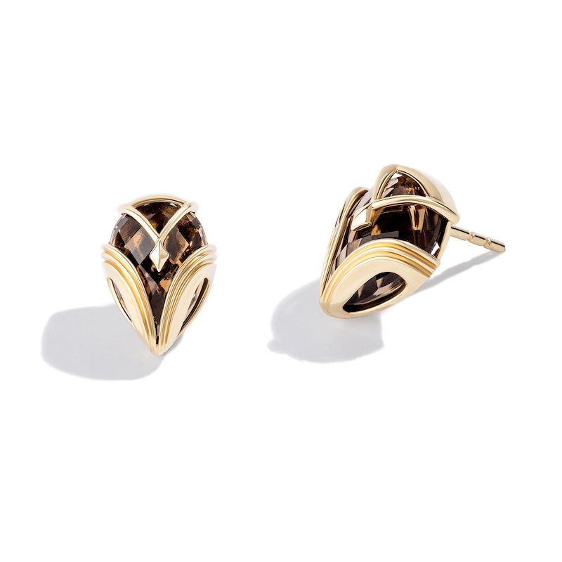 Main Image 2 of Limor Pear-Shaped Smoky Quartz Owl Stud Earrings in Sterling Silver with 24K Gold Plate