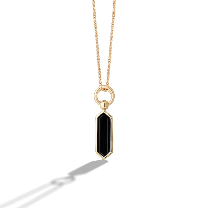 Main Image 1 of Limor Elongated Hexagon Onyx Drop Pendant in 10K Gold