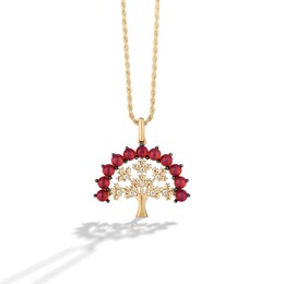 Limor Garnet and 0.04 CT. T.W. Diamond Maple Tree Pendant in Sterling Silver with 24K Gold Plate - 26”