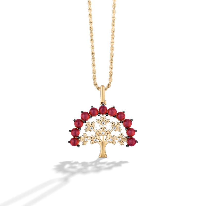 Main Image 1 of Limor Garnet and 0.04 CT. T.W. Diamond Maple Tree Pendant in Sterling Silver with 24K Gold Plate - 26”