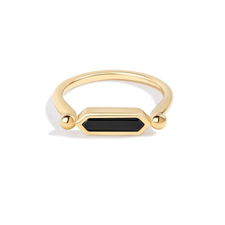 Limor Elongated Hexagon Onyx Sideways Solitaire Ring in 10K Gold