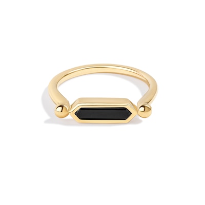 Limor Elongated Hexagon Onyx Sideways Solitaire Ring in 10K Gold