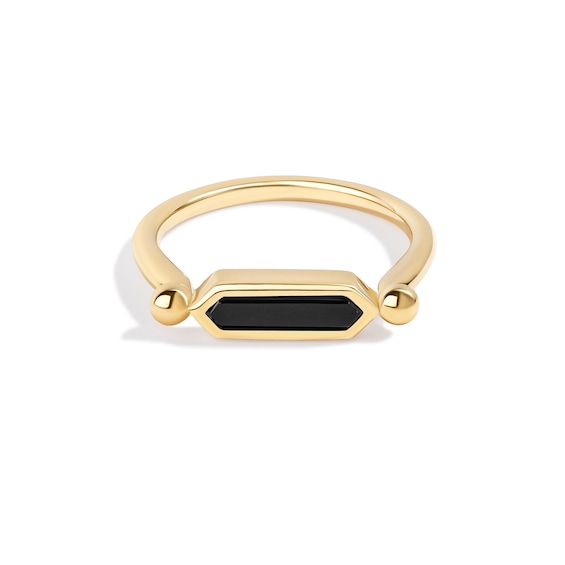 Limor Elongated Hexagon Onyx Sideways Solitaire Ring in 10K Gold