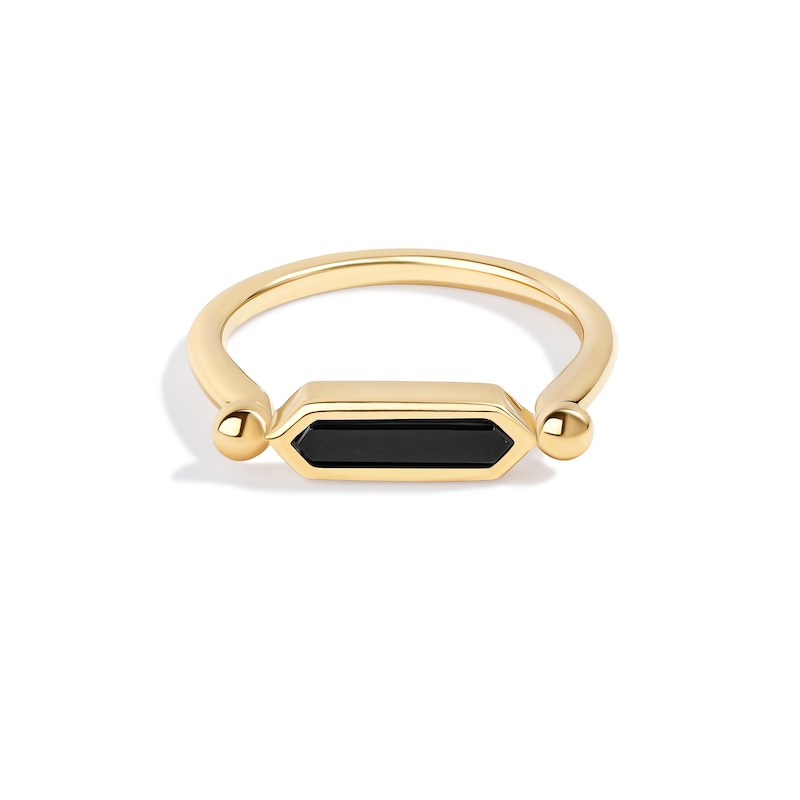 Main Image 1 of Limor Elongated Hexagon Onyx Sideways Solitaire Ring in 10K Gold