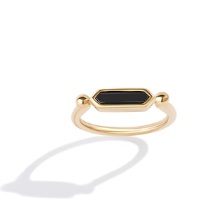 Limor Elongated Hexagon Onyx Sideways Solitaire Ring in 10K Gold