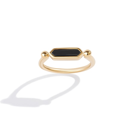 Limor Elongated Hexagon Onyx Sideways Solitaire Ring in 10K Gold