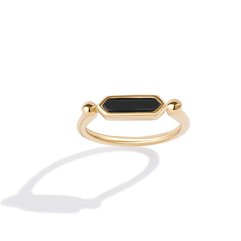 Main Image 2 of Limor Elongated Hexagon Onyx Sideways Solitaire Ring in 10K Gold